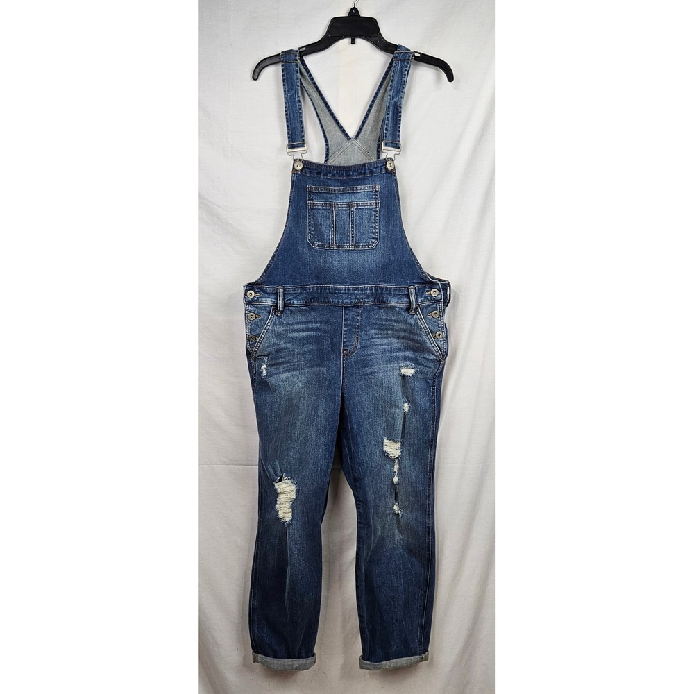 Torrid Denim First At Fit Distressed Overalls Medium Wash Blue Womens Sz 16
